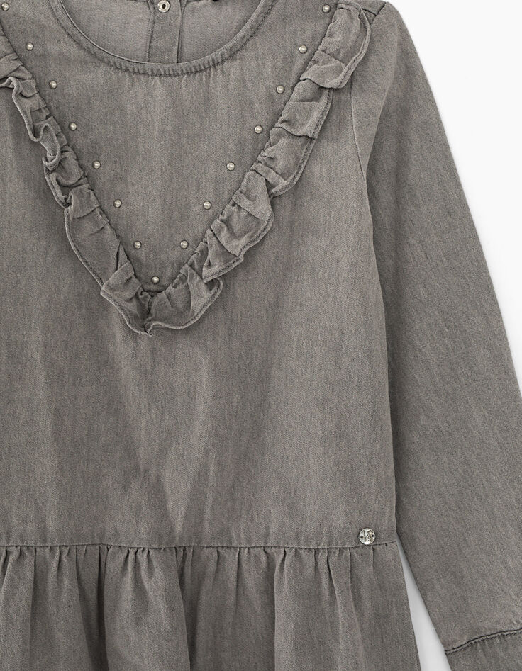 Girls’ bleached grey stud and ruffle denim dress-2 Girls’ bleached grey stud and ruffle denim dress-2