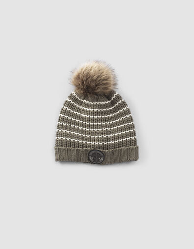 Boys’ khaki knit beanie with white stripes - IKKS