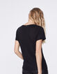 Women’s black metallic print linen V-neck T-shirt-3