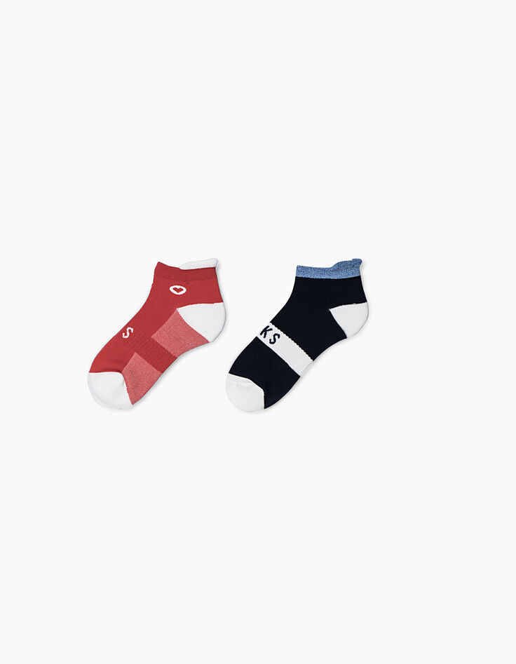 Weiße und marineblaue kurze Mädchensocken -2
