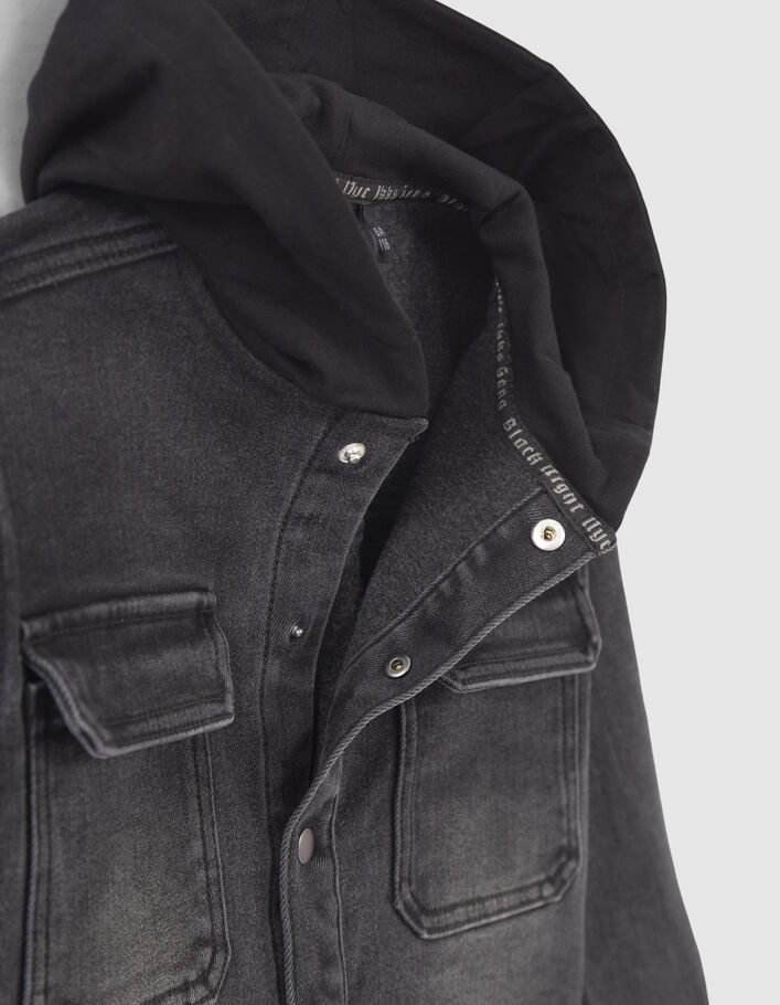 Graues Jungenjeanshemd mit Sweatkapuze-7