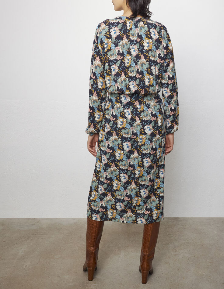 Robe midi en viscose Ecovero® imprimé fleurs retro femme-3
