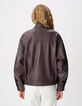 Bomber cuir bordeaux oversize Femme-4