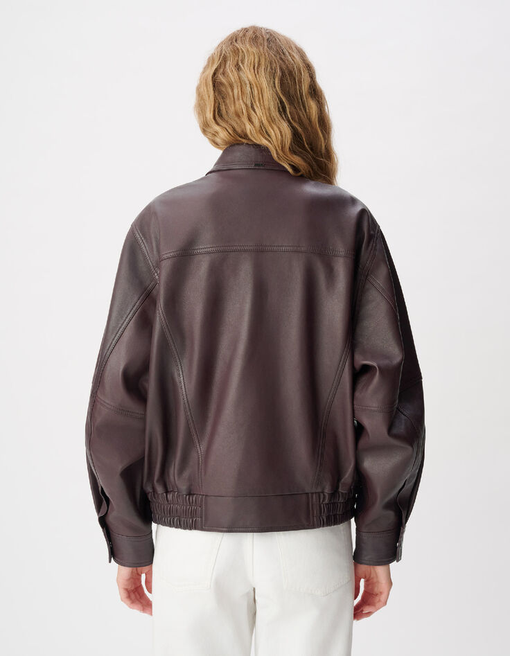 Bomber cuir bordeaux oversize Femme-4