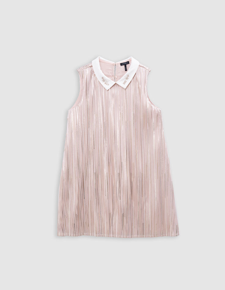 Robe plissée rose rayures dorée col contrasté fille-2