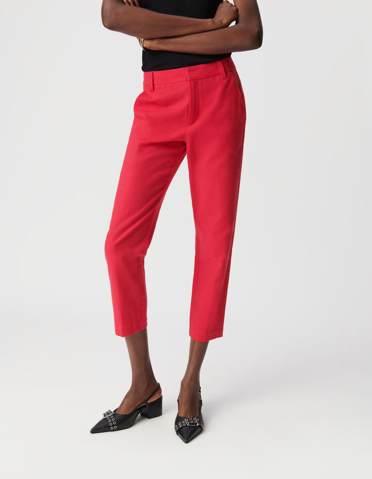 Anzughose f&uuml;r Damen 7/8 rot aus Leinen und Baumwolle-2