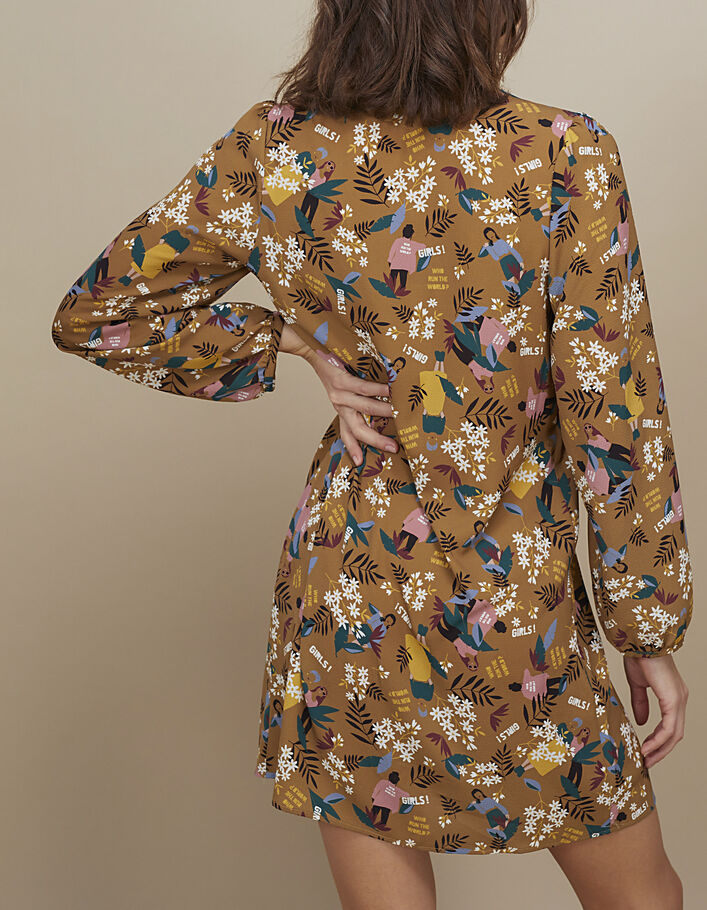 I.Code camel wrap dress with floral Women print - I.CODE