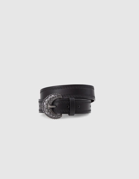 Girls’ black topstitched belt with engraved buckle - IKKS