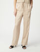 Pantalón ancho Mujer de poliéster reciclado beige con cintura elástica-6