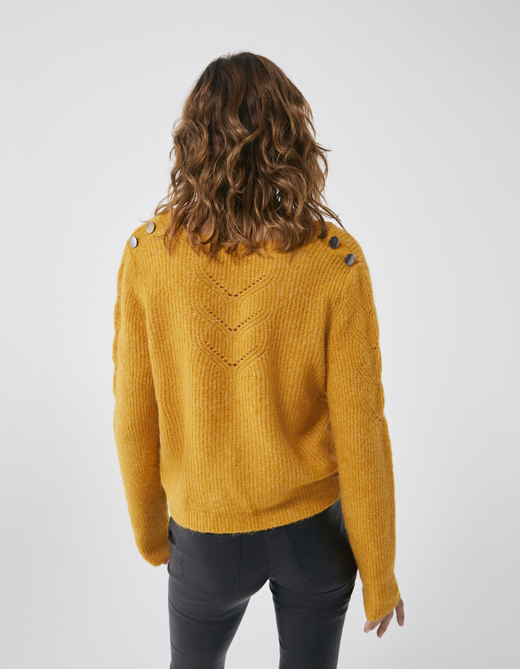 Gelber Pullover mit Lochkragen für Damen-3