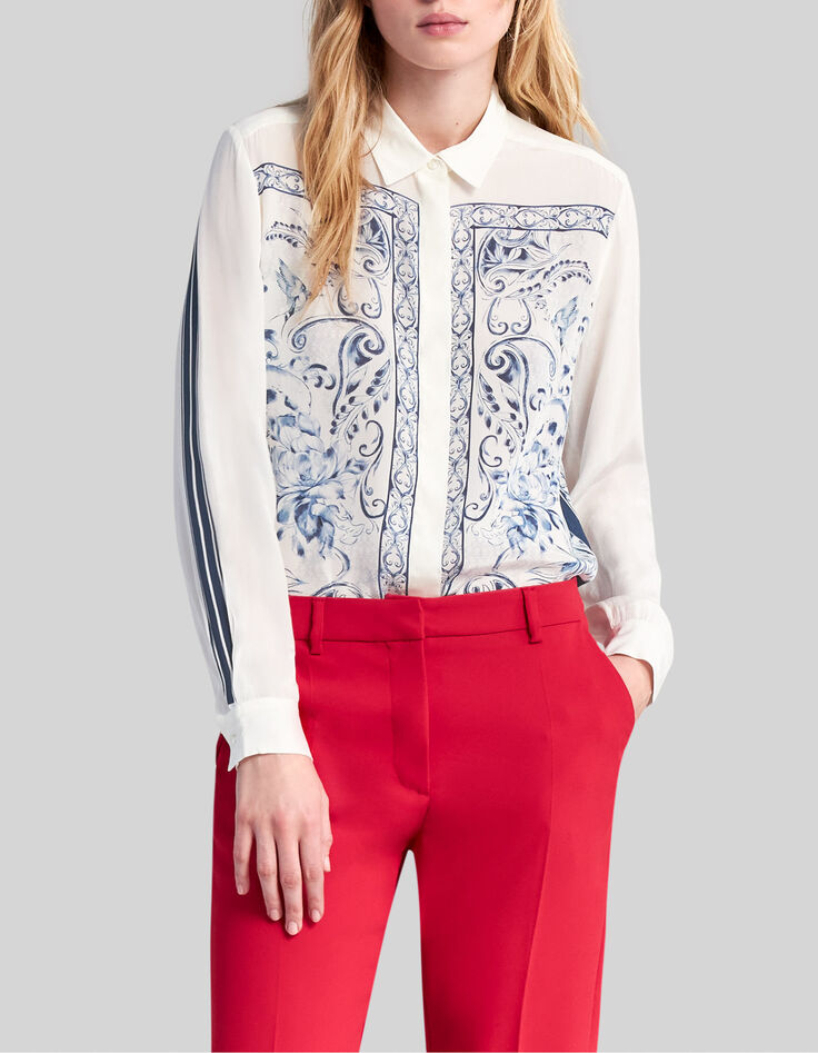 Women&rsquo;s ecru shirt with floral skull print-1