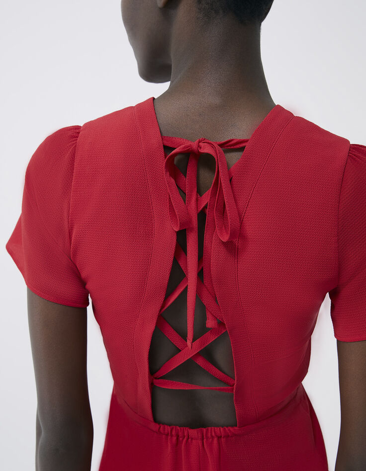 Robe vermillon avec jeu de laçage au dos femme-6