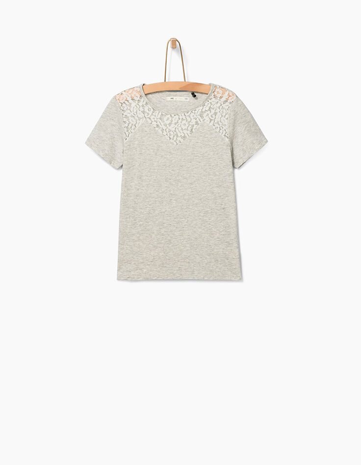 Camiseta gris jaspeado medio con encaje niña-2 Camiseta gris jaspeado medio con encaje niña-2