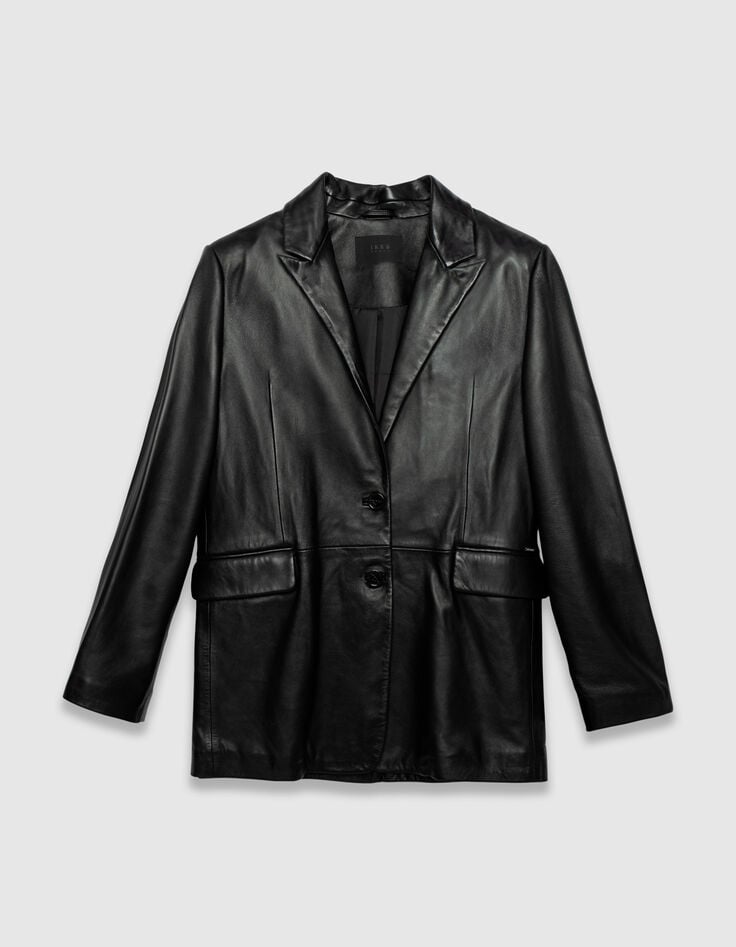 Schwarzer Oversize-Damenblazer Leder-5