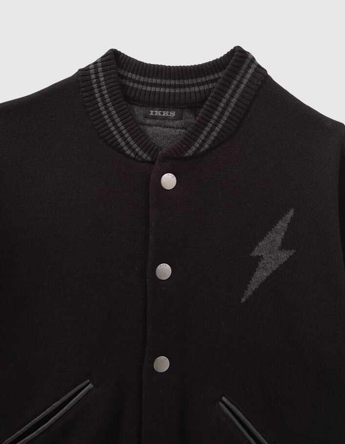 Zwart gebreid vest bomberstijl jacquard jongens-2