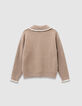 Cardigan beige tricot manches côtelées fille-6
