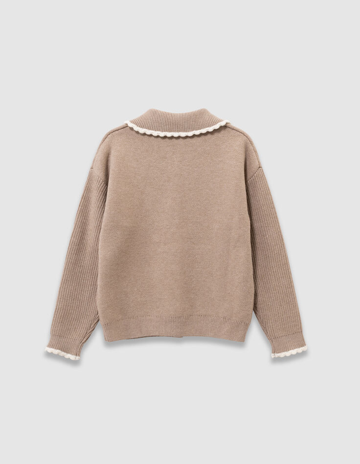 Cardigan beige tricot manches côtelées fille-6
