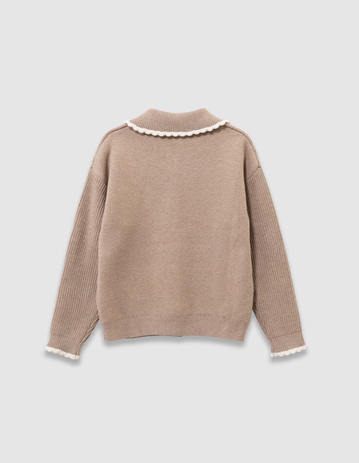 Cardigan beige tricot manches côtelées fille-6 Cardigan beige tricot manches côtelées fille-6