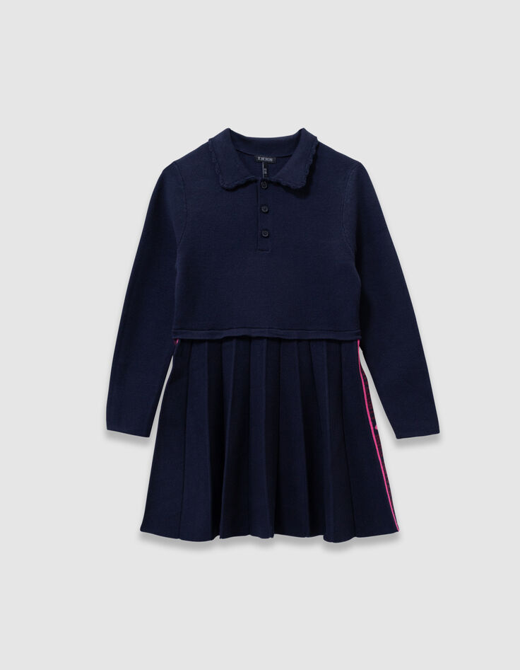 Girls’ navy knit pleated long-sleeved dress-4