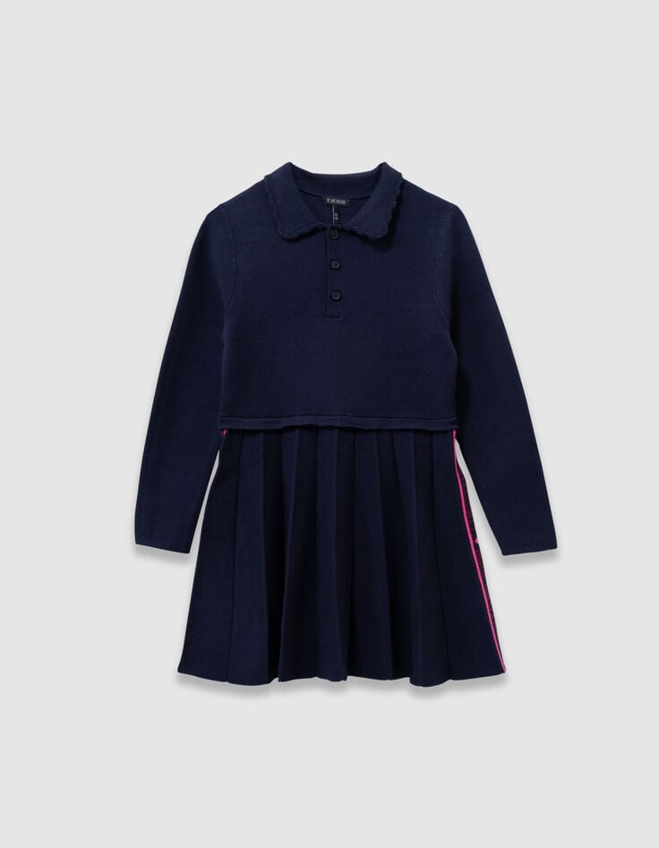 Girls’ navy knit pleated long-sleeved dress-4 Girls’ navy knit pleated long-sleeved dress-4