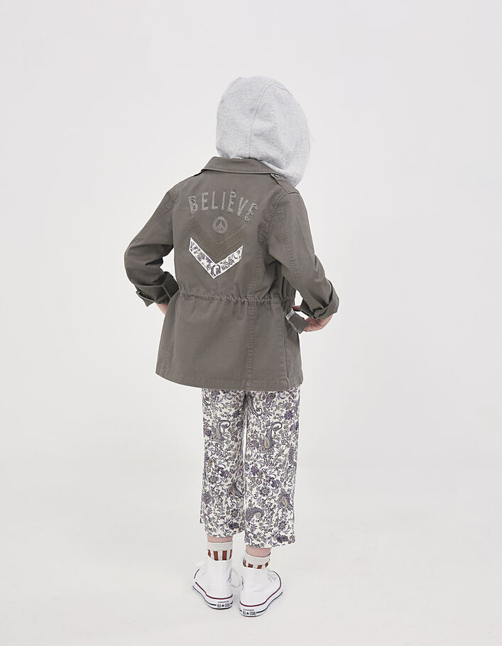 Girls’ khaki parka with detachable hood & embroidered back - IKKS