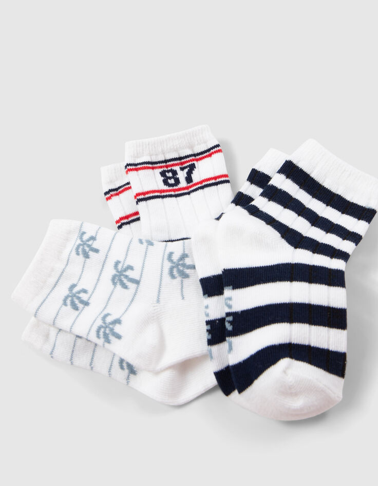 Chaussettes blanches &agrave; motif rayures b&eacute;b&eacute; gar&ccedil;on-6