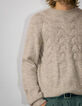 Kittgrauer Herrenstrickpullover mit Zopfmuster-4