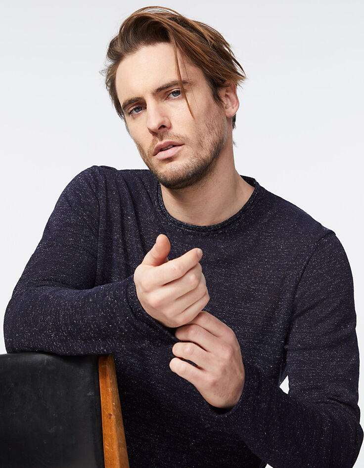 Men's navy nep knit sweater-1 Men's navy nep knit sweater-1
