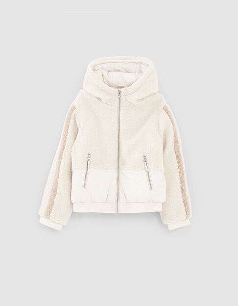 Girls’ light beige mixed-fabric padded jacket - IKKS