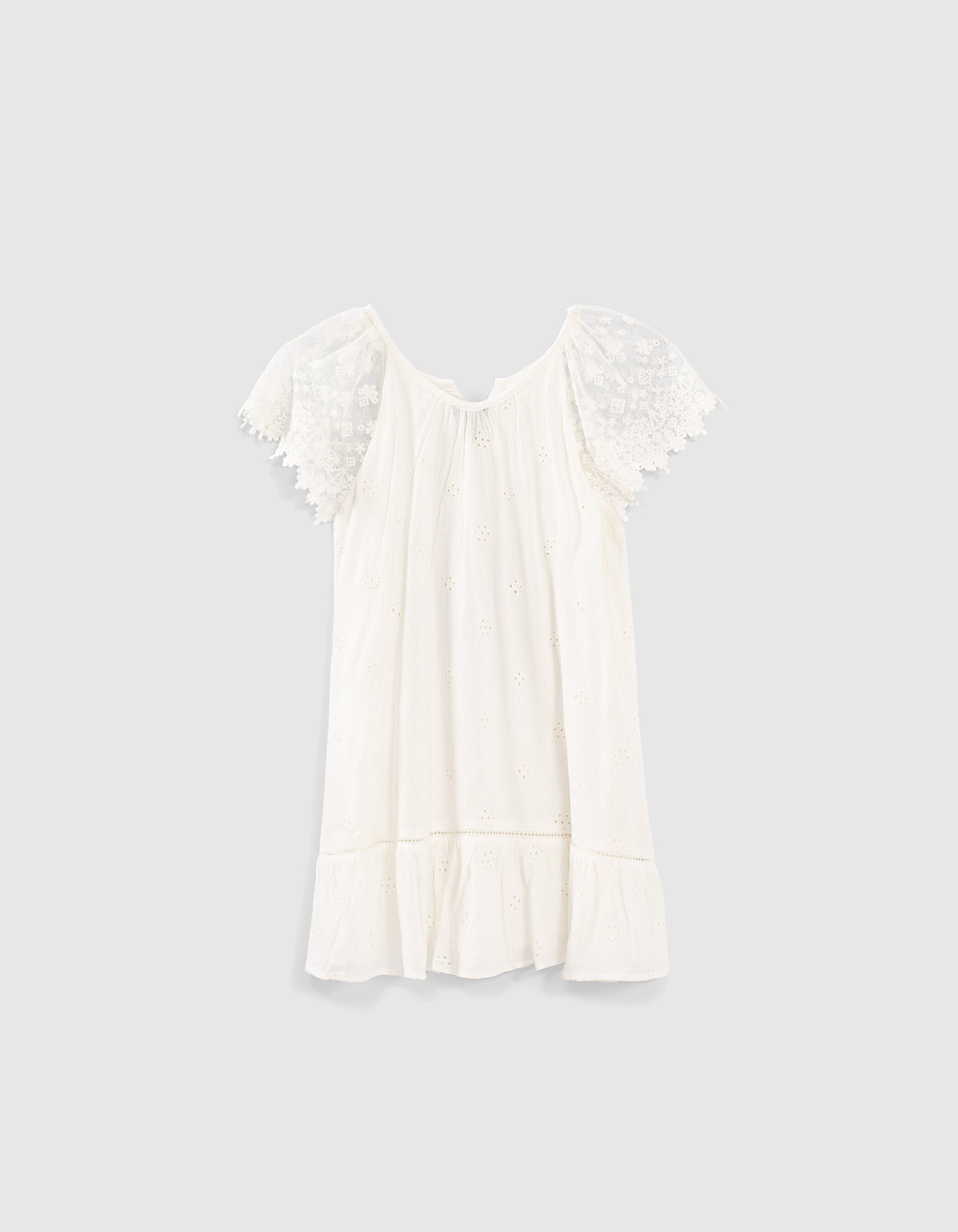 Robe blanche manches papillon brod es fille