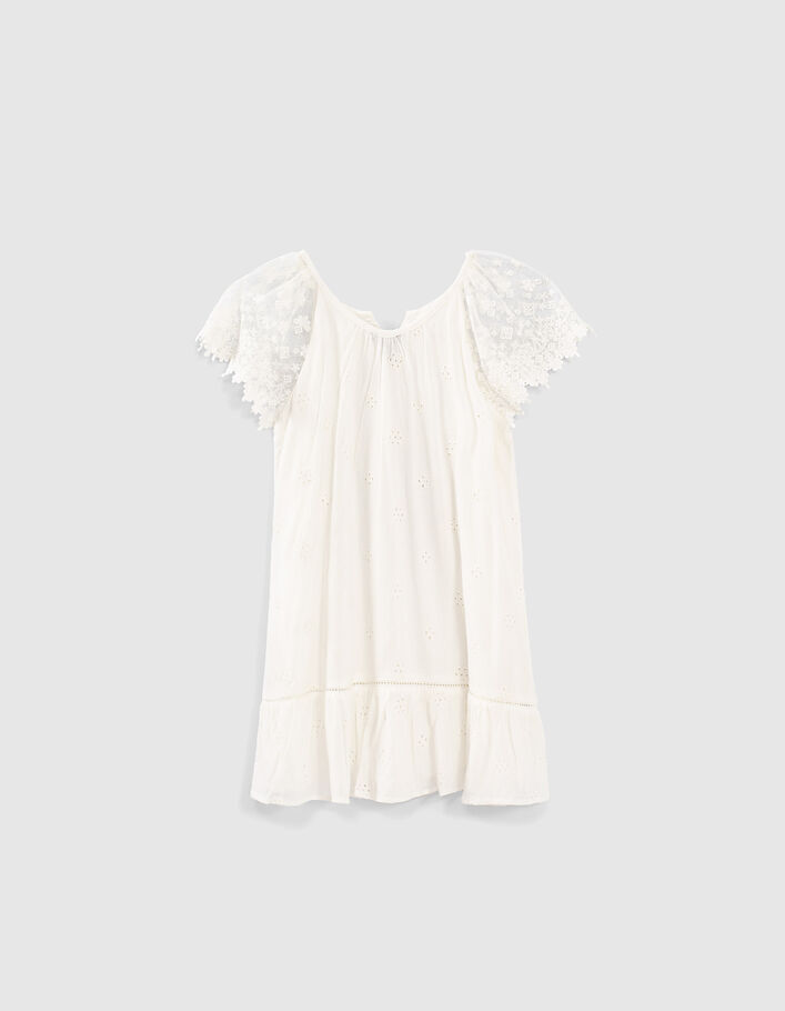 Robe blanche ?� manches papillon brod?�es fille