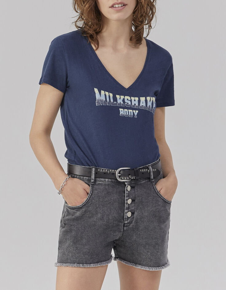 Camiseta azul marino mensaje deep dye mujer-1