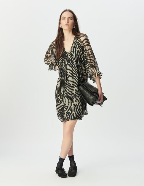 Women’s black voile short dress with zebra print - IKKS