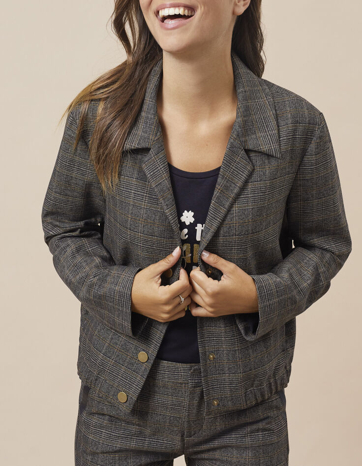 Veste courte fauve à motif prince-de-galles I.Code-1 Veste courte fauve à motif prince-de-galles I.Code-1