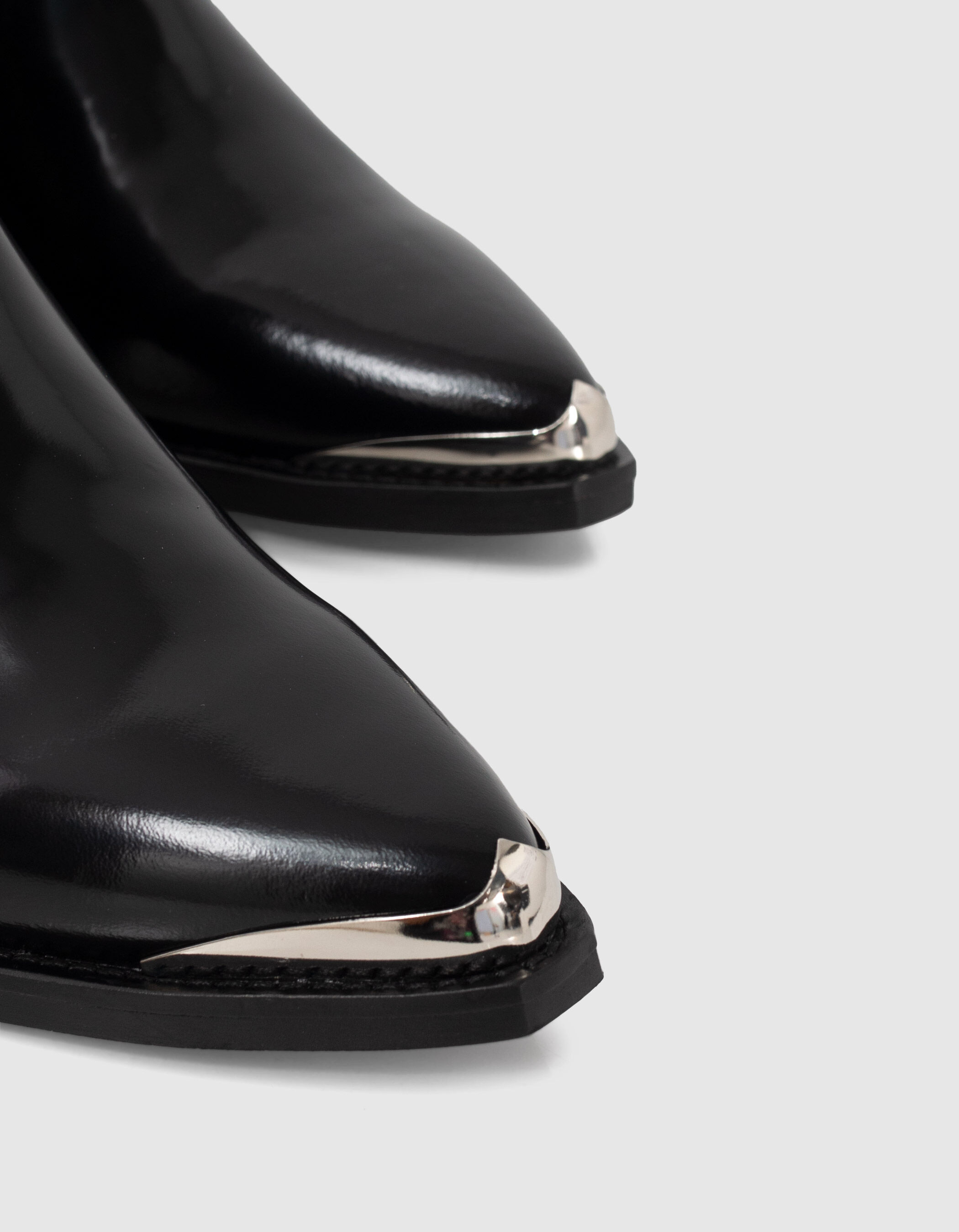 Women s black leather boots with metal bars
