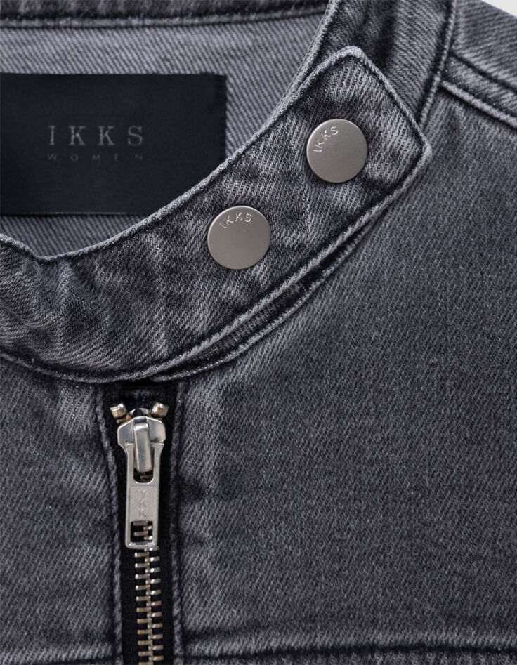 Graue Jeansjacke mit Rei&szlig;verschluss f&uuml;r Damen-8