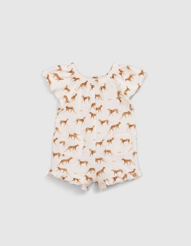 Combishort &eacute;cru coton bio petites panth&egrave;res b&eacute;b&eacute; fille - IKKS