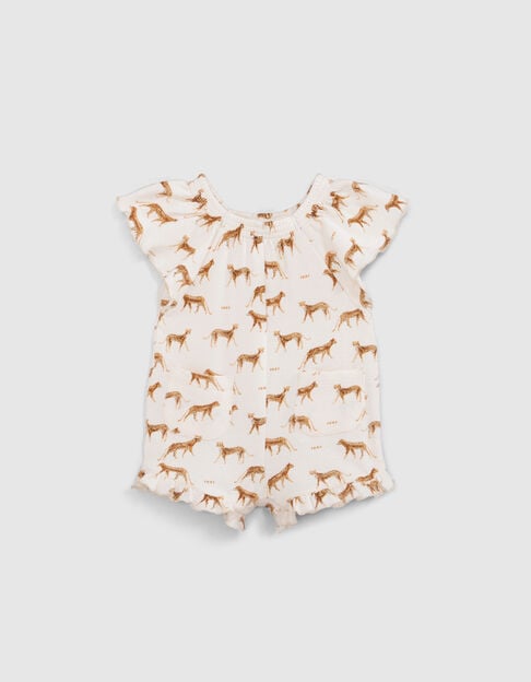 Combishort &eacute;cru coton bio petites panth&egrave;res b&eacute;b&eacute; fille - IKKS