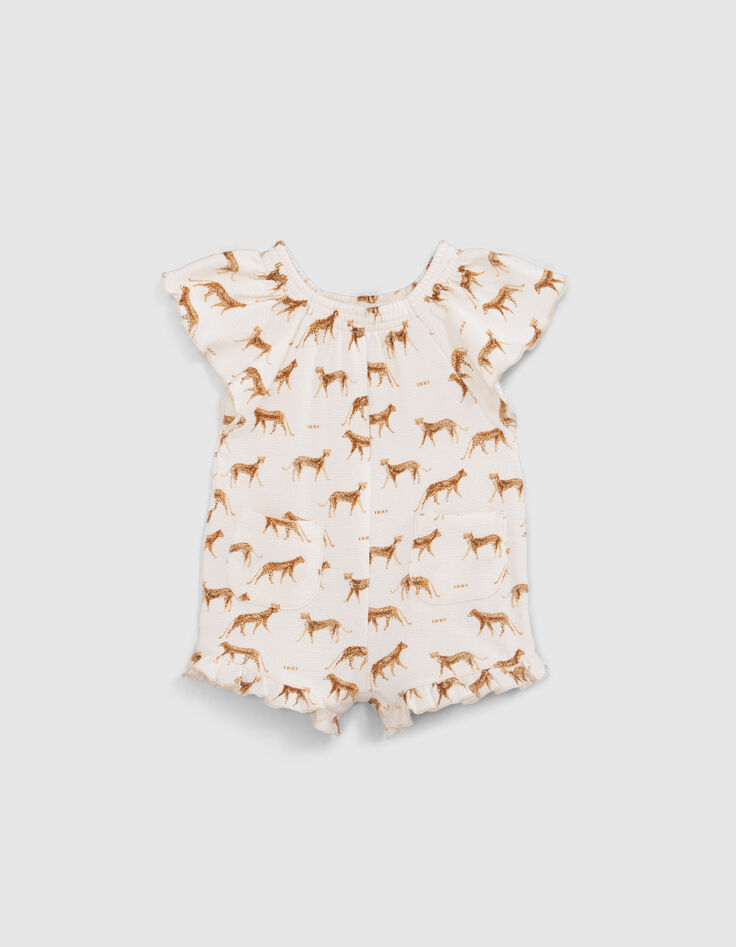Combishort &eacute;cru coton bio petites panth&egrave;res b&eacute;b&eacute; fille-1