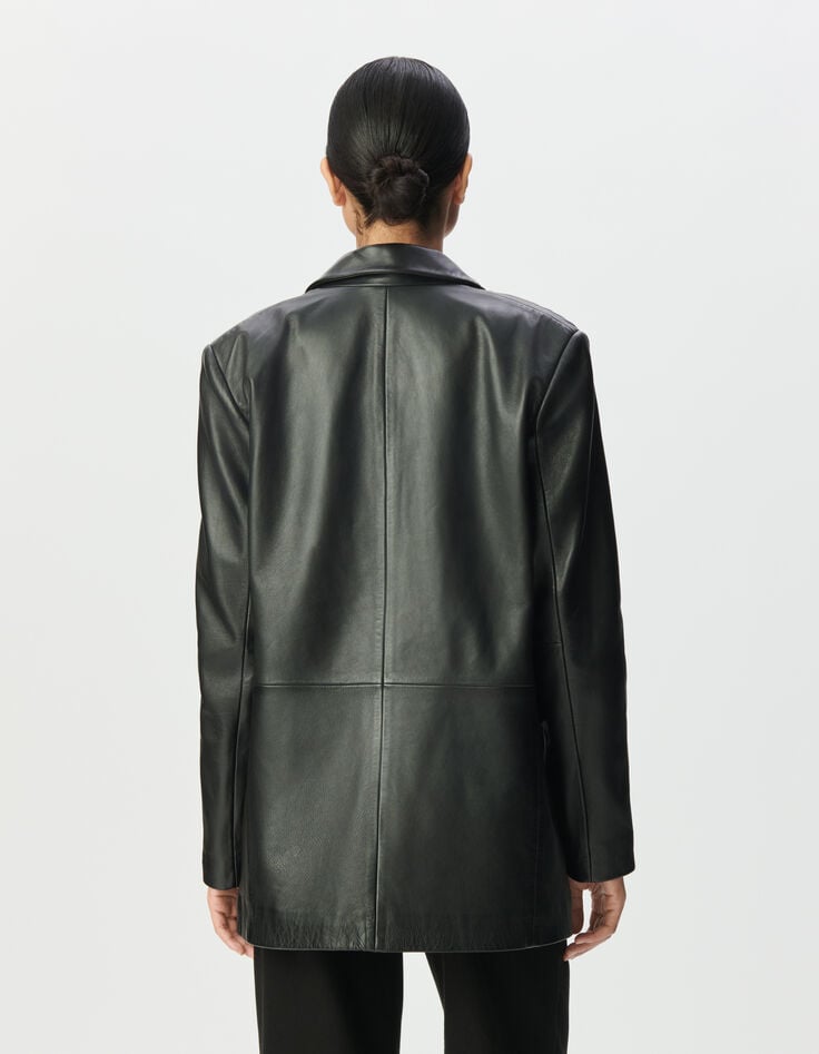 Schwarzer Oversize-Damenblazer Leder-4
