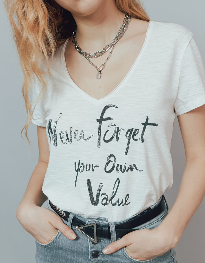 Camiseta crudo algodón flameado mensaje mujer-2