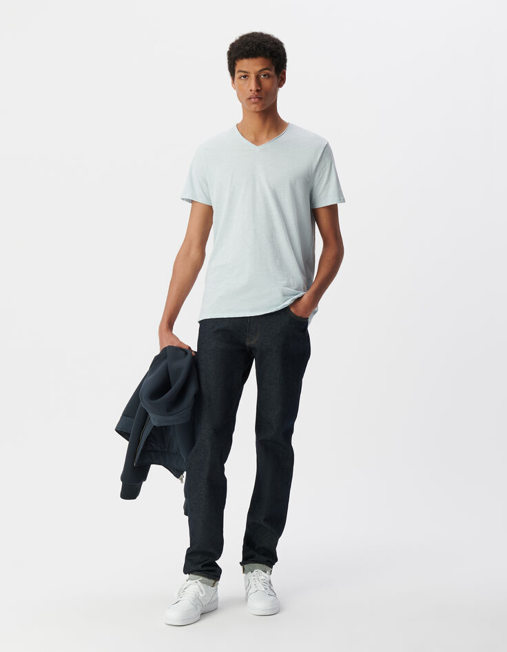 Hemelsblauw T-shirt L'Essentiel biokatoen V-hals Heren-1