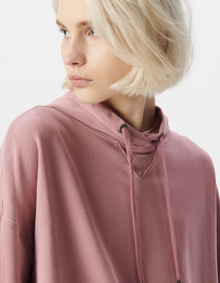 Sweat à capuche rose coton bio oversize molleton Femme-4