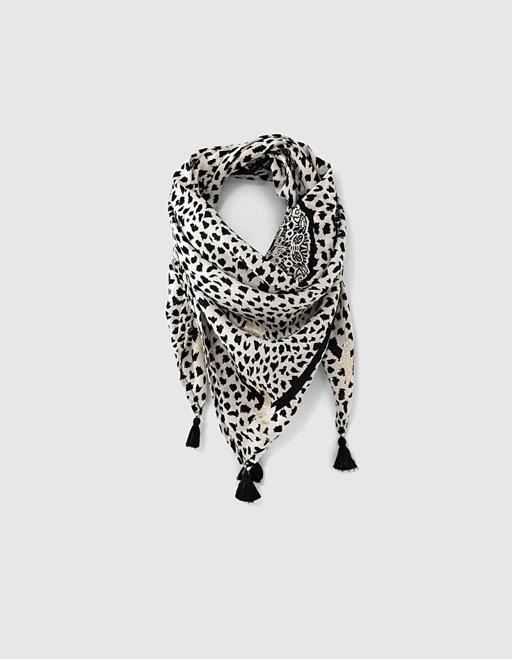 Fular beige medio estampado tachista niña-1