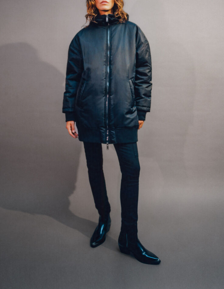 Parka negra largo medio bomber mujer-1