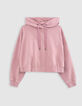 Sweat à capuche rose coton bio oversize molleton Femme-5