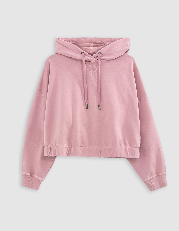 Sweat à capuche rose coton bio oversize molleton Femme-5