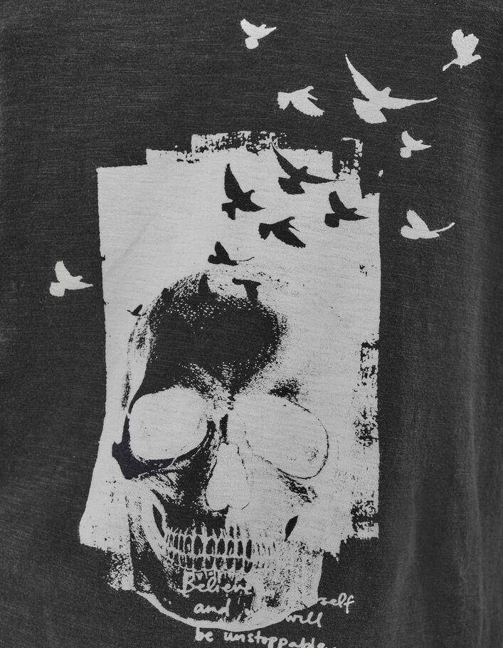 Graues Damen-T-Shirt aus Biobaumwolle mit Totenkopfmotiv - IKKS