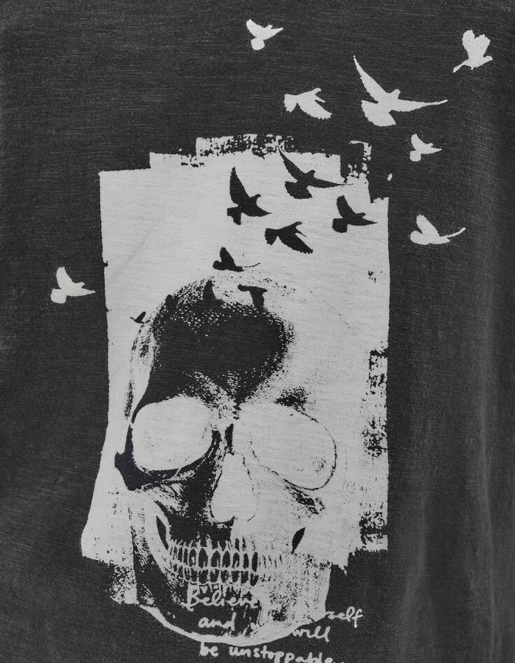 Tee-shirt en coton bio gris visuel tête de mort femme-5 Tee-shirt en coton bio gris visuel tête de mort femme-5