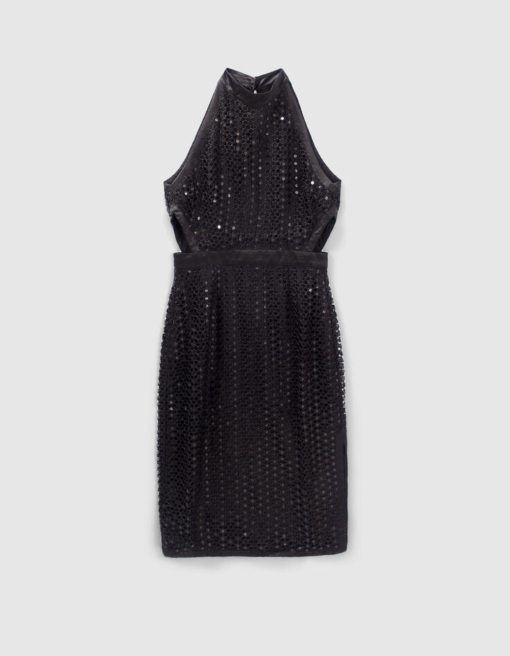 Robe Noire IKKS Avec Empiècement Dentelle - Taille 36, Longueur Genou - Occasion Très Bon état